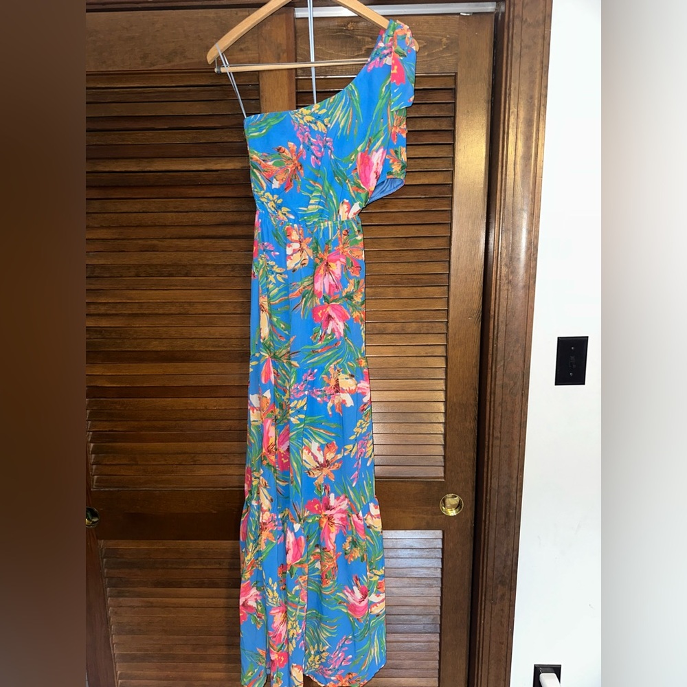 Flying Tomato VICI Blue Pink One Shoulder Side cut out dress